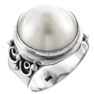 FifiRose 8 White Mabe Cultured Pearl Wide 925 Sterling Silver Ring