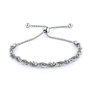 pori jewelers italian 925 sterling silver dc ball twisted coreana adjustable bolo bracelet (silver)