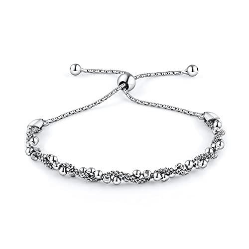 PORI JEWELERS Italian 925 Sterling Silver DC Ball Twisted Coreana Adjustable Bolo Bracelet (Silver)