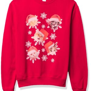 LOST GODS Women's Ugly Christmas Cat Snowflakes Sweatshirt - Red - Large