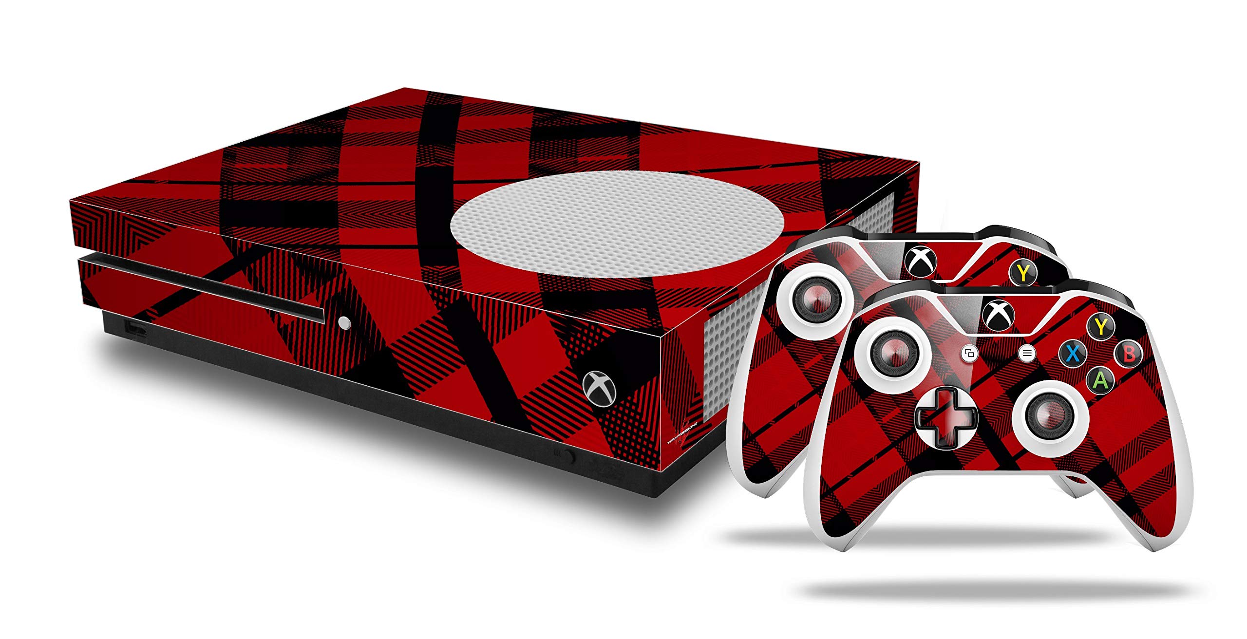 WraptorSkinz Decal Vinyl Skin Wrap Compatible with Xbox One S Console and Controllers - Red Plaid