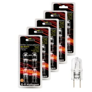 brite innovations g8 halogen bulb, 75 watt (4 pack) dimmable soft white 2700k -120v-bi pin -q20, cl, t4 jcd type, clear light bulb