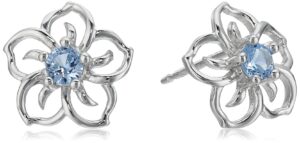 amazon essentials sterling silver created aquamarine flower stud earrings (previously amazon collection)