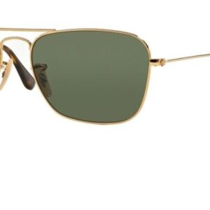 Ray-Ban RB3136 CARAVAN 181 58M Gold/Dark Green Square Sunglasses For Men For Women + BUNDLE with Designer iWear Eyewear Kit