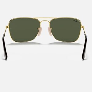 Ray-Ban RB3136 CARAVAN 181 58M Gold/Dark Green Square Sunglasses For Men For Women + BUNDLE with Designer iWear Eyewear Kit