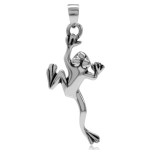 silvershake 925 sterling silver leaping climbing frog pendant