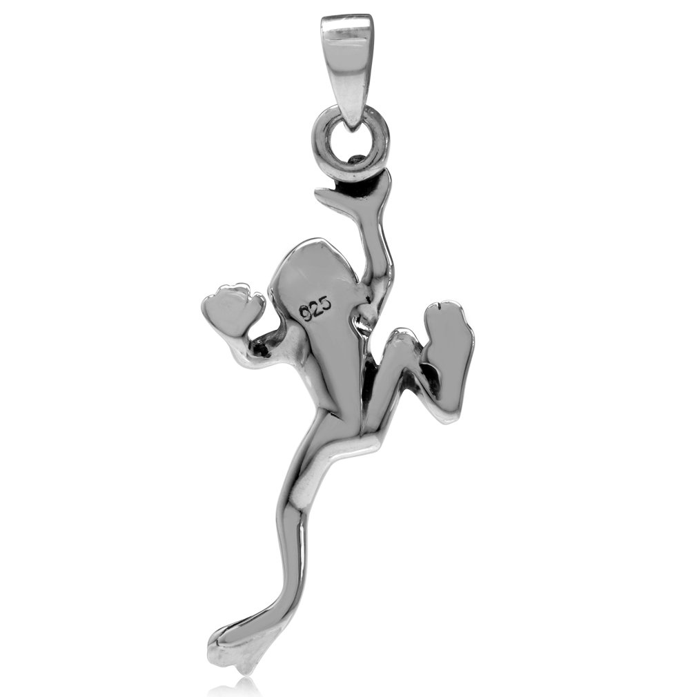 Silvershake 925 Sterling Silver Leaping Climbing Frog Pendant