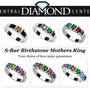 Central Diamond Center S-Bar Mothers Family Ring with 1 to 6 Simulated Birthstones - Sterling Silver - Size 8