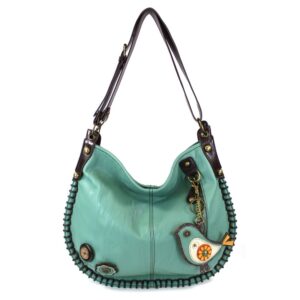 chala cross body handbag, large size, casual, soft, shoulder or cross body - teal (green bird)