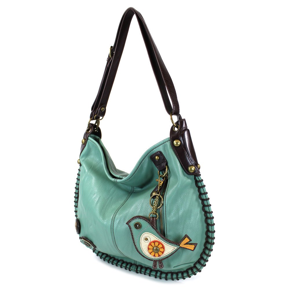 CHALA Cross body Handbag, Large Size, Casual, Soft, Shoulder or Cross body - TEAL (Green Bird)