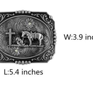 Moranse Religion Cross Cowboy And Horse Design Belt Buckles (Square Silver)