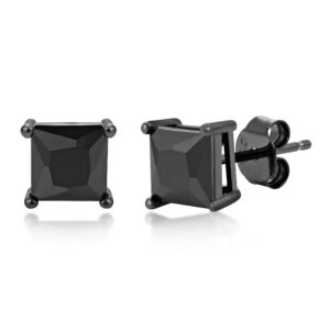 Black Rhodium over Sterling Silver Black CZ Square Princess Stud Earrings 7x7mm