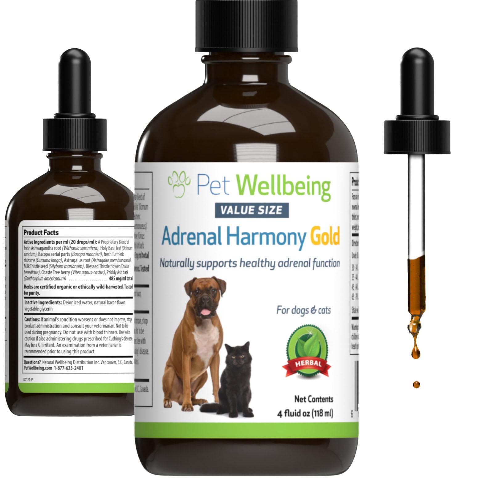 Pet Wellbeing Adrenal Harmony Gold - Veterinarian Formulated - Dog Cushing's, Adrenal Health, Cortisol Balance, Antioxidant Support - Natural Herbal Supplement for Dogs 4 fl oz (118 ml)