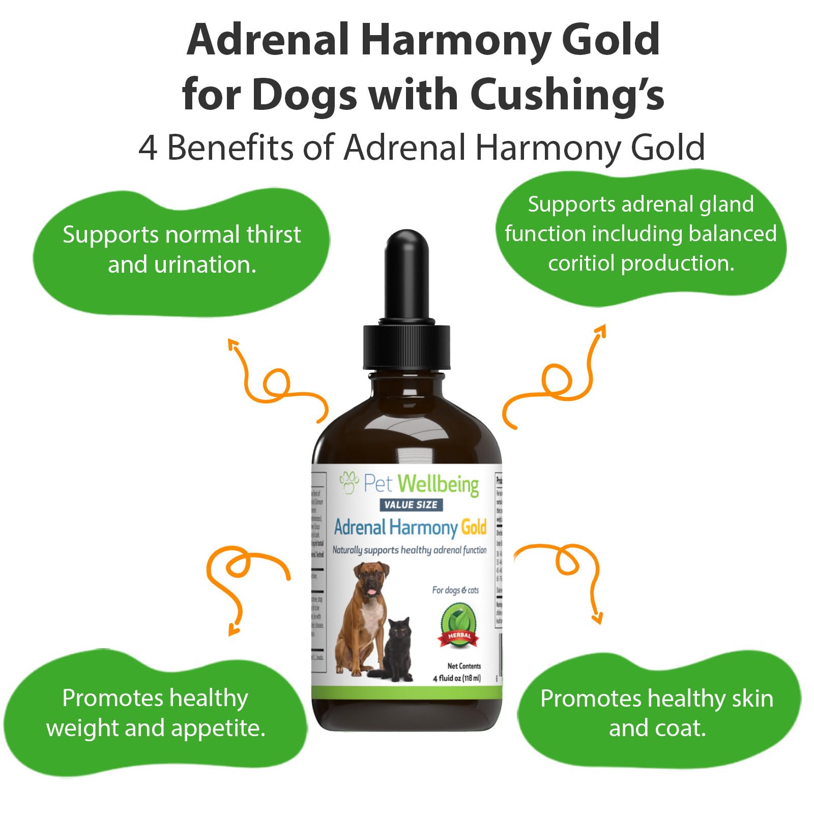 Pet Wellbeing Adrenal Harmony Gold - Veterinarian Formulated - Dog Cushing's, Adrenal Health, Cortisol Balance, Antioxidant Support - Natural Herbal Supplement for Dogs 4 fl oz (118 ml)