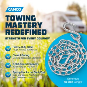 Camco Heavy Duty Steel 48" Safety Chain with Spring Hooks - Secures Tow Vehicle to Trailer | Class I 2,000 lb Capacity | Great for RV, Trailer, and Boat Towing |Rust Resistant - (50022)