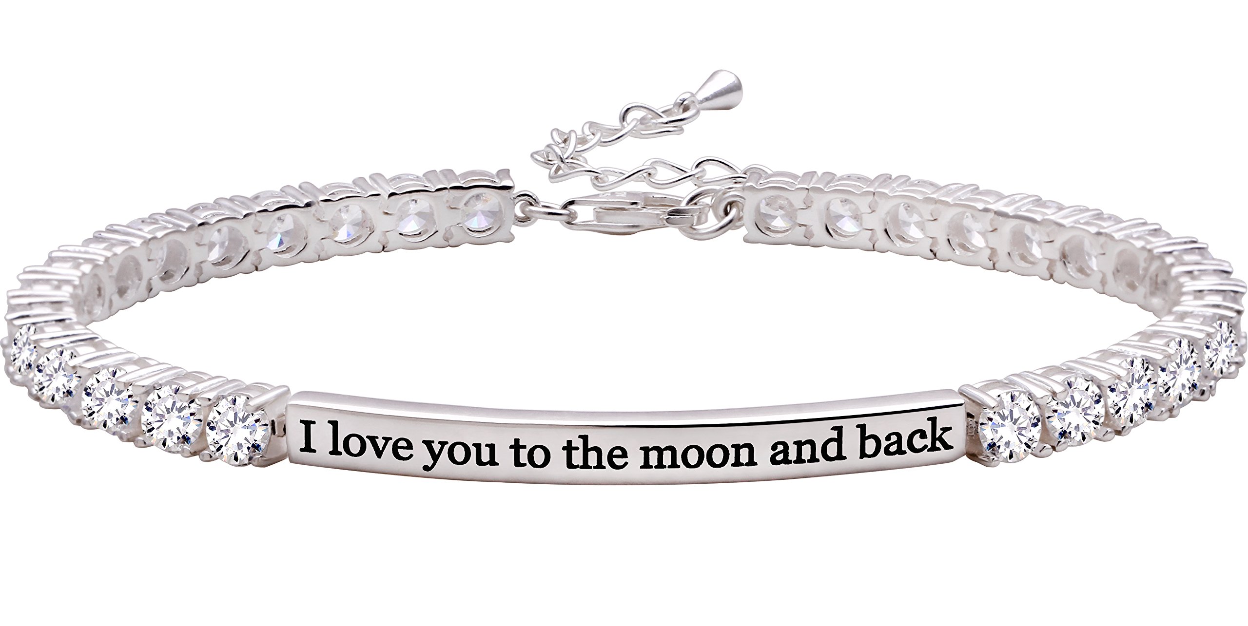 ALOV Jewelry Sterling Silver "I love you to the moon and back" 4mm Cubic Zirconia Tennis Bracelet