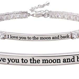 ALOV Jewelry Sterling Silver "I love you to the moon and back" 4mm Cubic Zirconia Tennis Bracelet