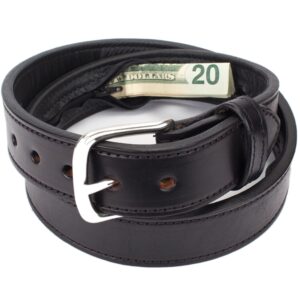 Hidden Money Pocket Travel Leather Belt (Size 38, Black)