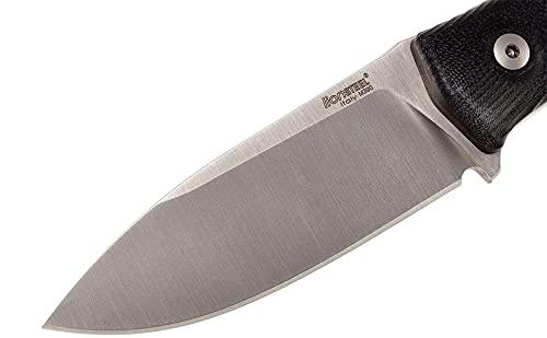 LionSTEEL M4 Fixed Blade Camping and Outdoor Knife, M390 Steel Hollow Grind Drop Point Blade, Black G10 Handle, Includes Double Stitched Leather Sheath