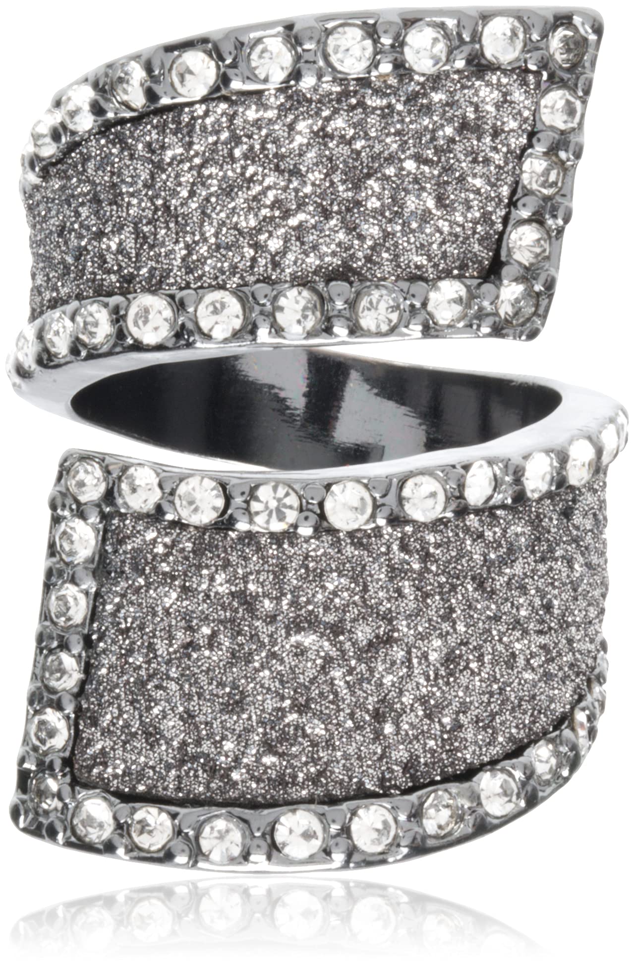 Guess Glitter and Stone Bypass Wrap Hematite Ring, Size 7