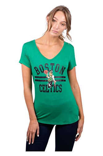 Ultra Game NBA Boston Celtics Womens Box Out Varsity Stripe Tee Shirt, Team Color, Medium