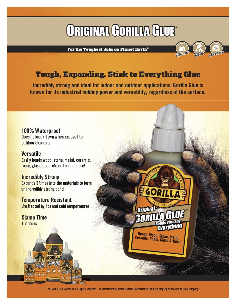 Gorilla Original Waterproof Polyurethane Glue, 36 ounce Bottle, Brown, (Pack of 4)