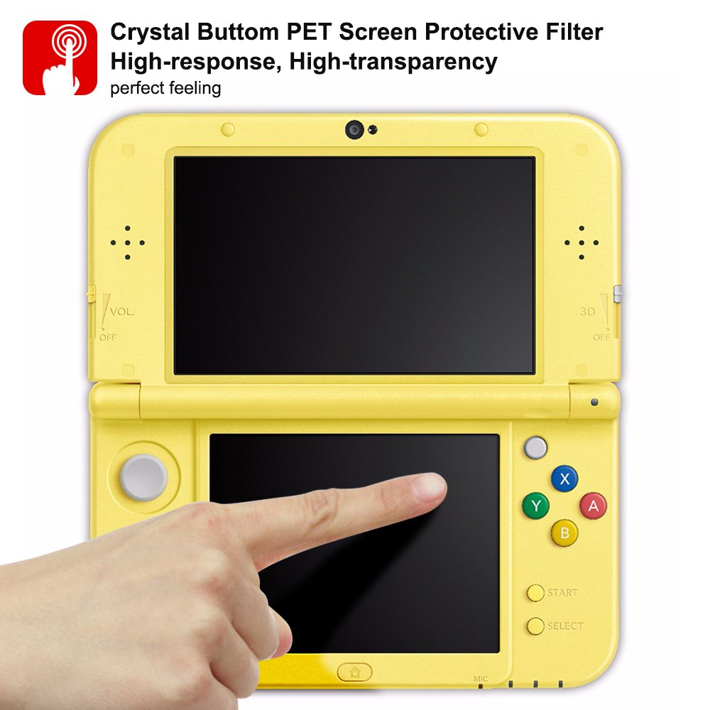 Screen Protector Compatible NEW 3DS XL, AFUNTA 4 Pcs Tempered Glass for Top Screen and HD Clear Crystal PET Film Compatible Bottom Screen, 3DSXL Film Accessory