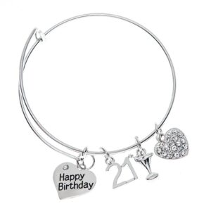 Infinity Collection 21st Birthday Gifts for Women, 21st Birthday Charm Bangle Bracelet, Twenty First Bday Gift Ideas for Her