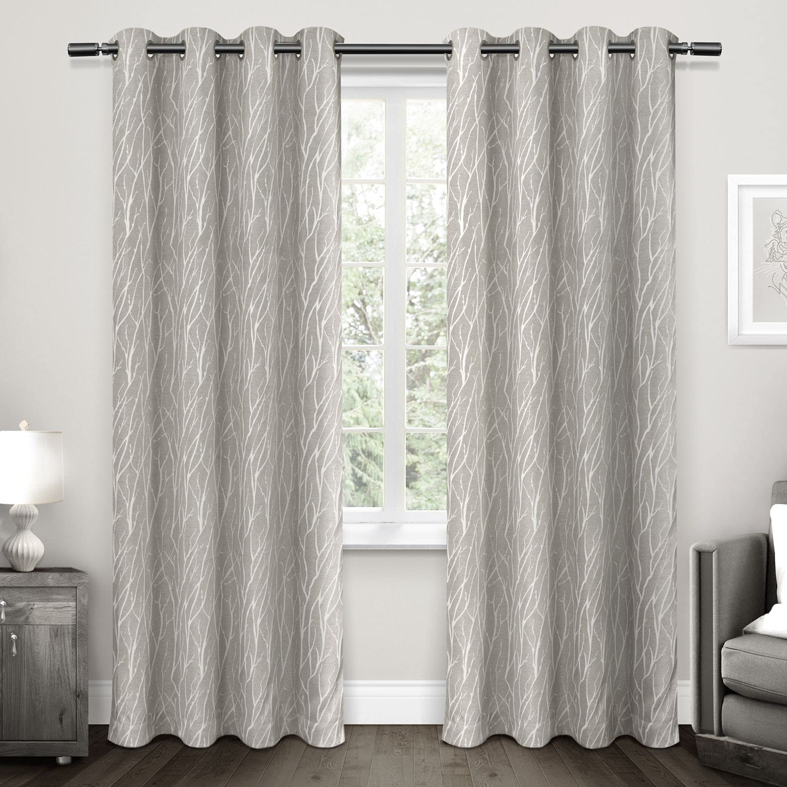 Exclusive Home Forest Hill Woven Room Darkening Blackout Grommet Top Curtain Panel Pair, 52"x84", Dove Grey, 2 Piece