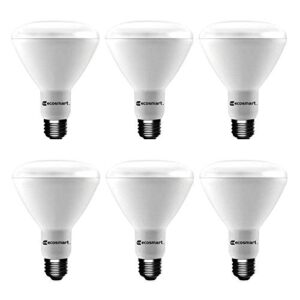 ecosmart bright white led br30 dimmable flood bulb, 65w replacement, 9 watt, 655 lumens - 3000k - indoor/outdoor rated (6-pack)