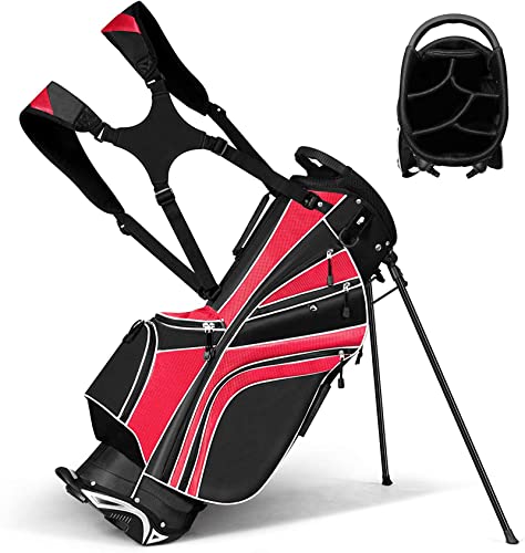 Tangkula Golf Stand Bag with 6 Way Top Dividers, Lightweight Golf Bag with Adjustable Dual Strap & 8 Pockets, Waterproof Rain Hood, Portable for Men Women