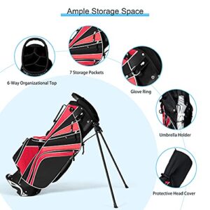 Tangkula Golf Stand Bag with 6 Way Top Dividers, Lightweight Golf Bag with Adjustable Dual Strap & 8 Pockets, Waterproof Rain Hood, Portable for Men Women