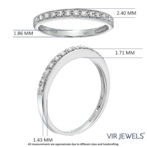 Vir Jewels 1/6 carat (ctw) Diamond Wedding Anniversary Band for Women, Half Eternity Petite Round Diamond Engagement Ring 10K White Gold Prong Set with Milgrain 0.16 cttw, Size 6