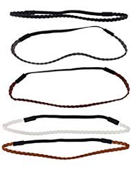 lux accessories assorted pu leather braided stretch headband headwrap set (5pc)