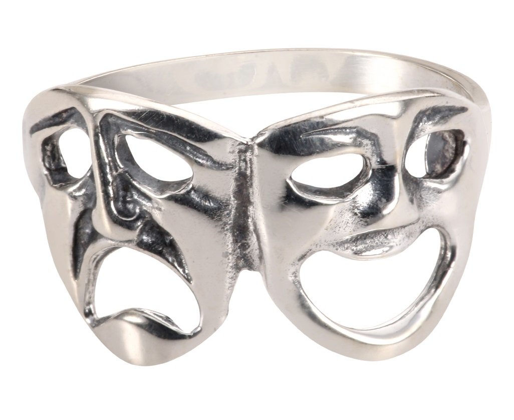 CloseoutWarehouse 925 Sterling Silver Comedy Tragedy Theatre Mask Ring Size 10