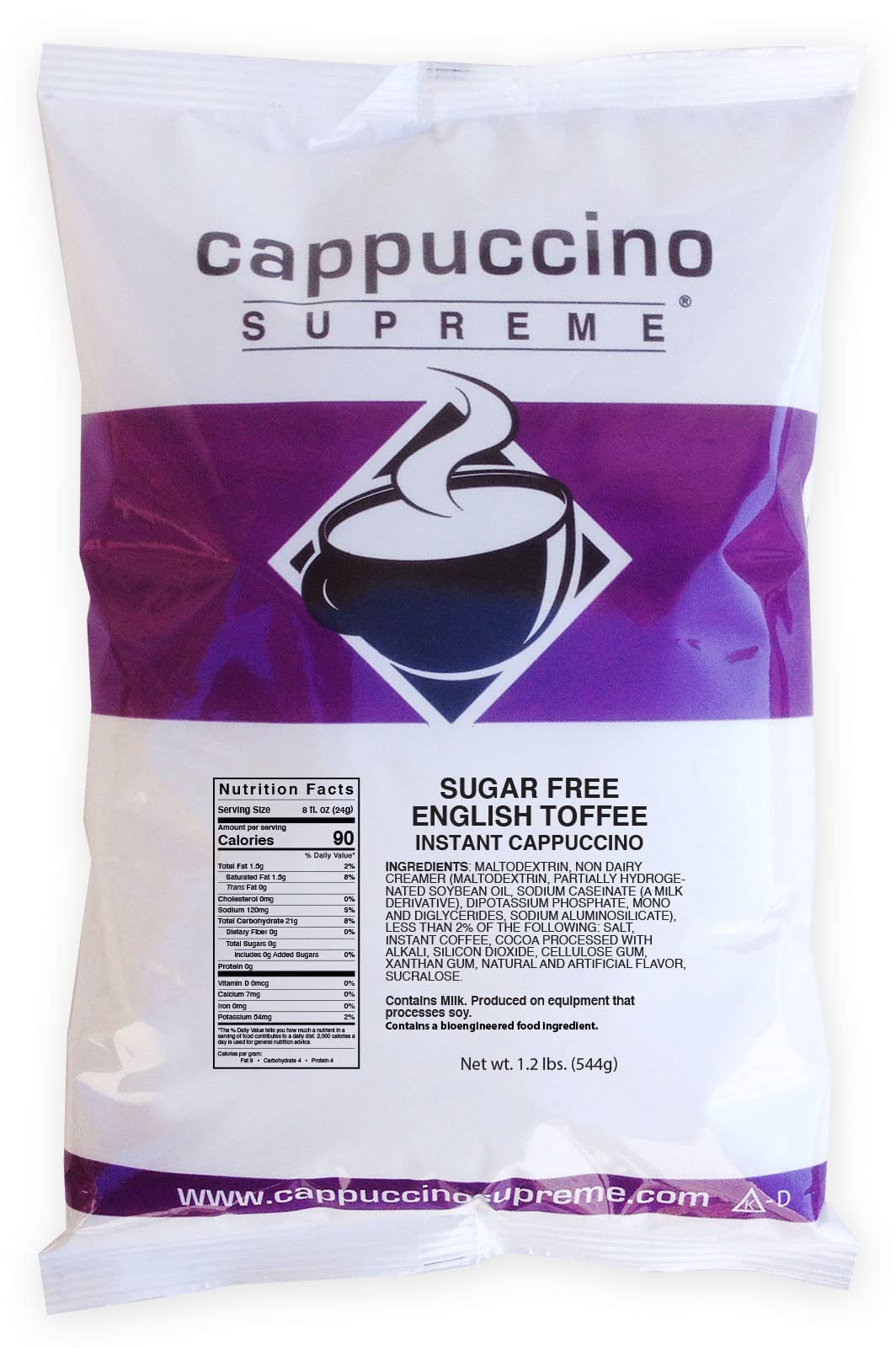 Cappuccino Supreme 1.2 lb bag Sugar Free English Toffee Instant Cappuccino Mix