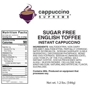 Cappuccino Supreme 1.2 lb bag Sugar Free English Toffee Instant Cappuccino Mix