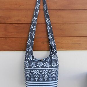 BTP! Turtle Sling Crossbody Shoulder Bag Purse Hippie Hobo Thai Cotton Gypsy Bohemian Large (Grey OW13)