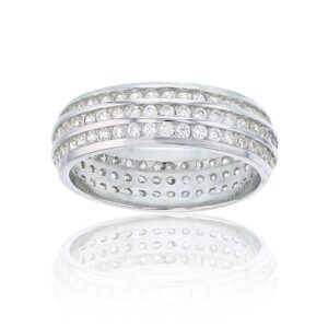 Sterling Silver Cubic Zirconia 3 Row Channel Set Eternity Band Ring