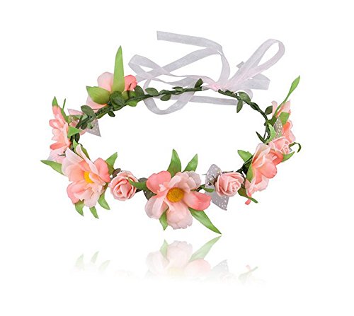 6Pcs Adjustable Boho Flower Crowns with Elastic Ribbon Floral Headbands Garland Bridal Bridesmaid Women Girls Teens Kids Headpiece for Hawaiian Party Wedding Beach Festival