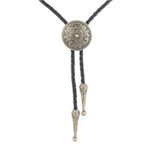 Bolo Tie for Women Men Gold Flower Cowboy Necklace Rodeo Leather Necktie Bolo Western Necklace Cowboy Bolo Tie