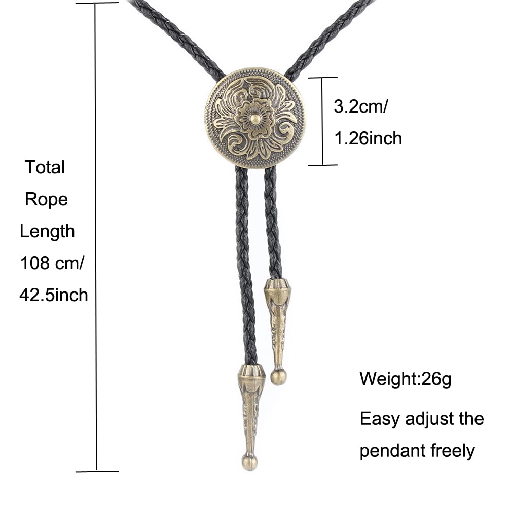 Bolo Tie for Women Men Gold Flower Cowboy Necklace Rodeo Leather Necktie Bolo Western Necklace Cowboy Bolo Tie