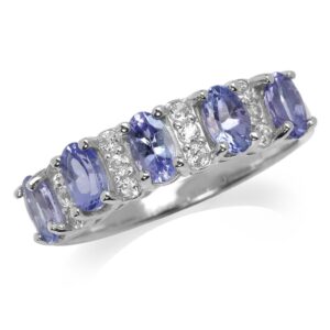 silvershake 1.3ct. 5 stone genuine tanzanite and white topaz 925 sterling silver ring size 9