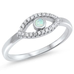 clear cz white simulated opal evil eye ring new .925 sterling silver band size 10