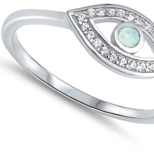 Clear CZ White Simulated Opal Evil Eye Ring New .925 Sterling Silver Band Size 10