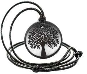 wallystone gems shungite pendant engraving sacred geometry - circle the tree of life