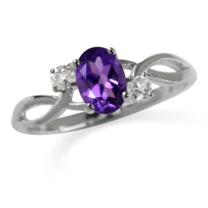 silvershake genuine african amethyst and white topaz 925 sterling silver engagement ring size 8