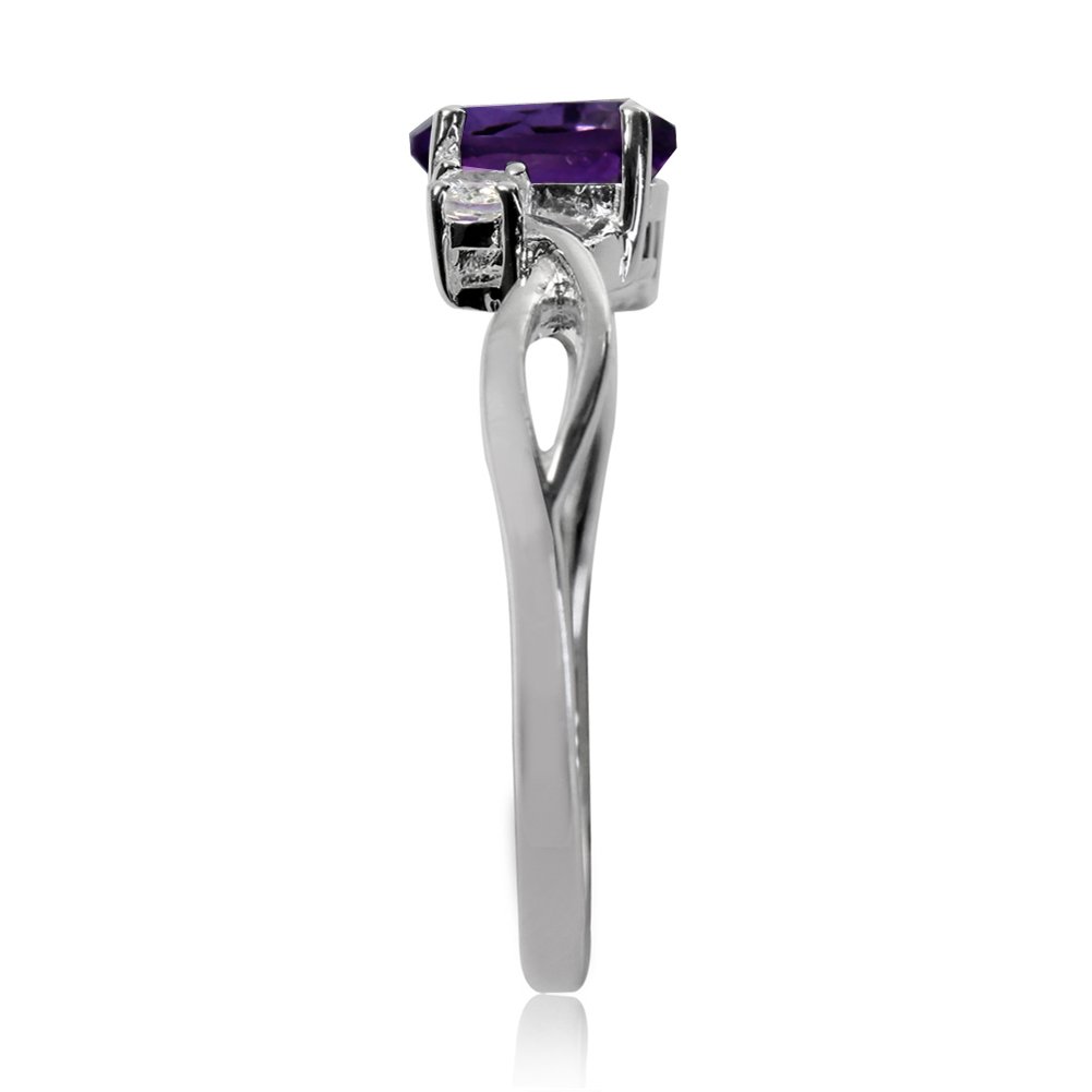 Silvershake Genuine African Amethyst and White Topaz 925 Sterling Silver Engagement Ring Size 8