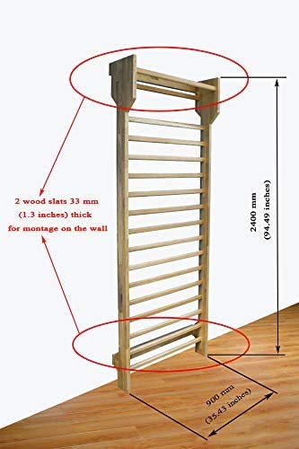 ARTIMEX Wooden Swedish Ladder (Stall Bars) Set for Physical Therapy & Gymnastics - Used in Homes, Gyms, Clinic, Schools or Fitness Centers - Wall Bars from Natural Wood: Red Oak, Code 279