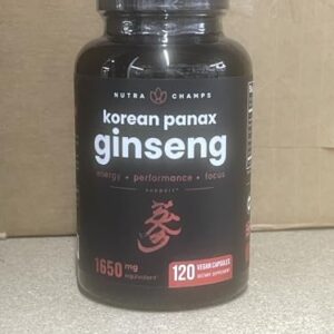 NutraChamps Korean Red Panax Ginseng Capsules | Extra Strength Ginsenosides for Energy, Focus, Performance, Vitality & Immune Support | Korean Red Ginseng Root Extract Powder Supplement | Vegan Pills